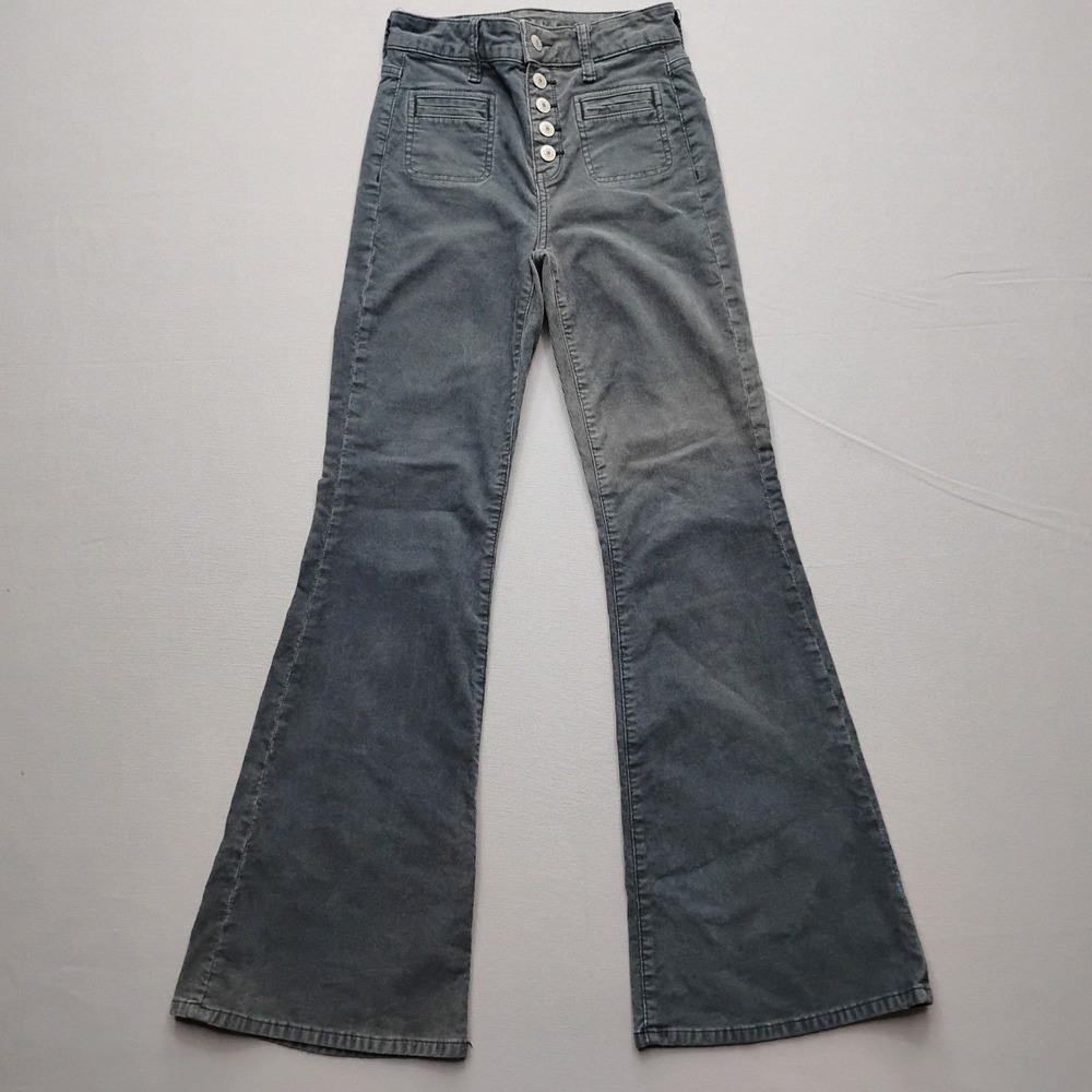 American Eagle Super Hi-Rise Flare Corduroy Pants Gray Size 00